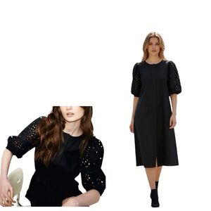 H&M Black Midi Dress with Eyelet Sleeves